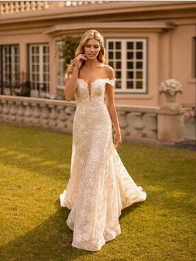 Moonlight Bridal Off-Shoulder Lace Bridal Gown in Ivory